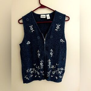 Embroidered Sweater Vest Zip
